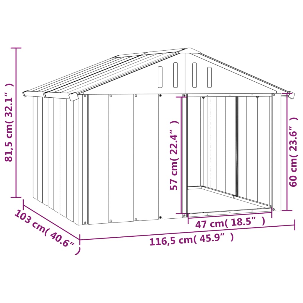 Hondenhok 116,5x153x81,5 cm gegalvaniseerd staal grijs