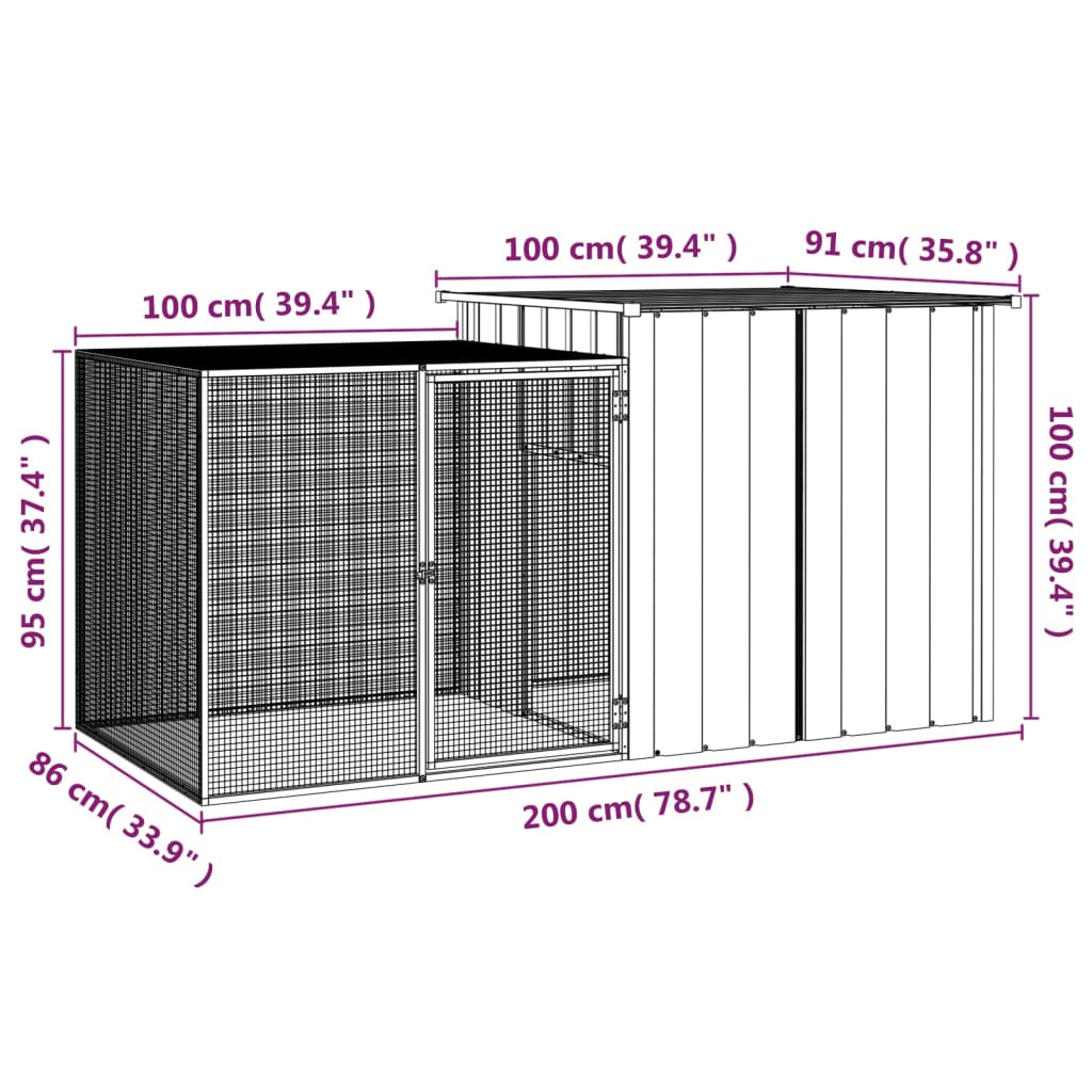 Kippenhok 200x91x100 cm gegalvaniseerd staal