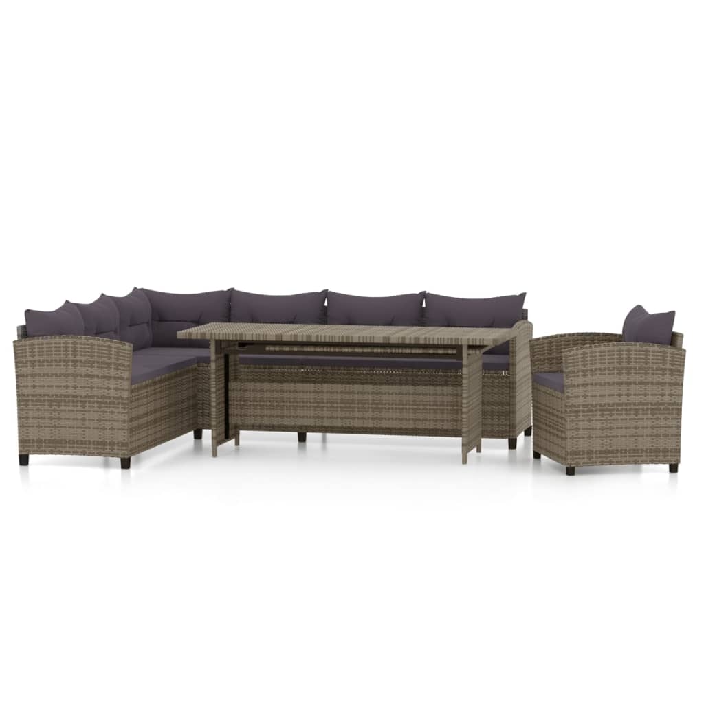 6-delige Loungeset met kussens poly rattan grijs