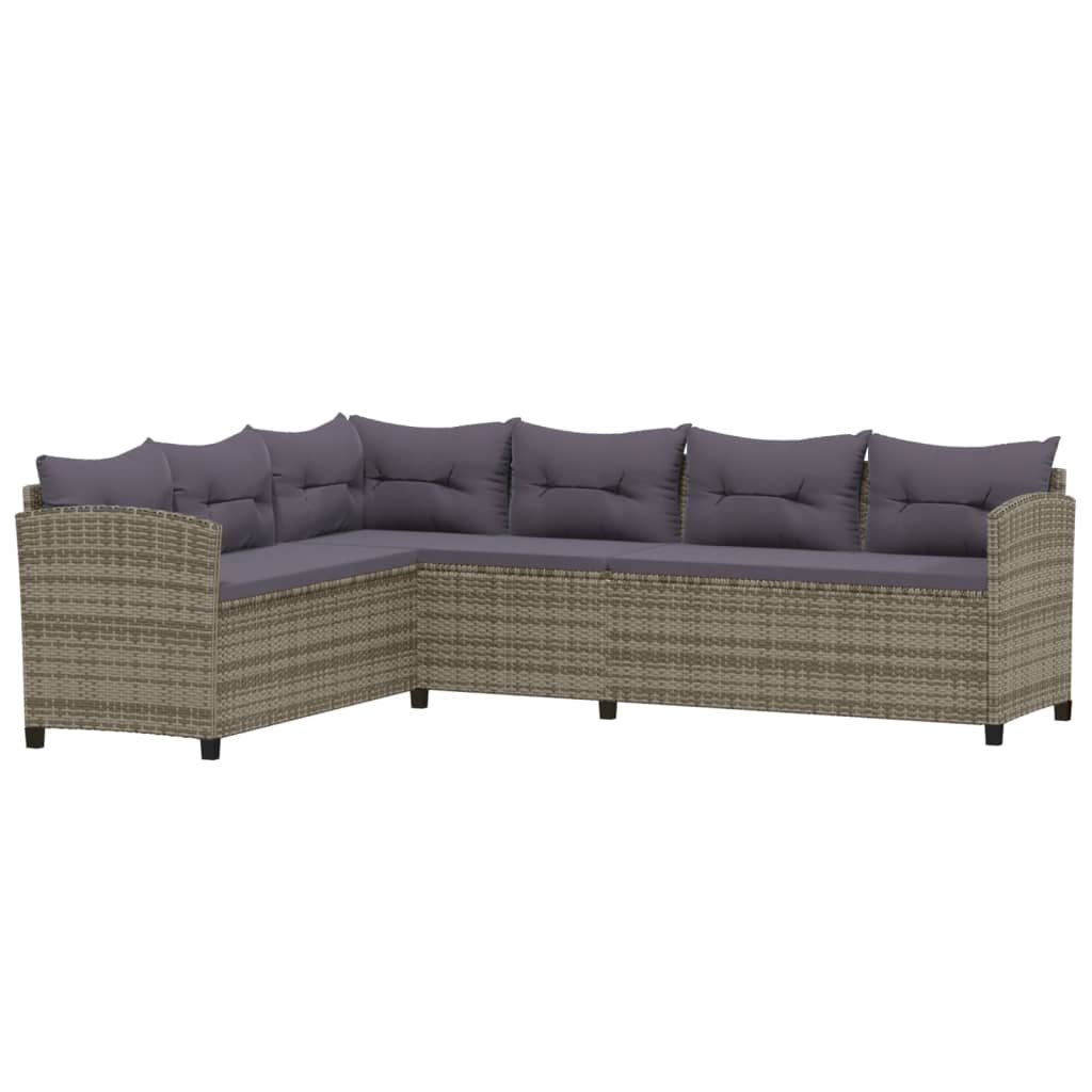 6-delige Loungeset met kussens poly rattan grijs