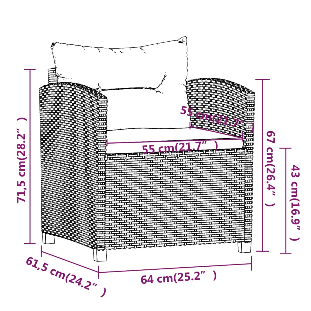 6-delige Loungeset met kussens poly rattan grijs