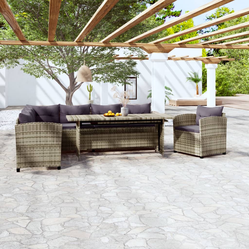 6-delige Loungeset met kussens poly rattan grijs