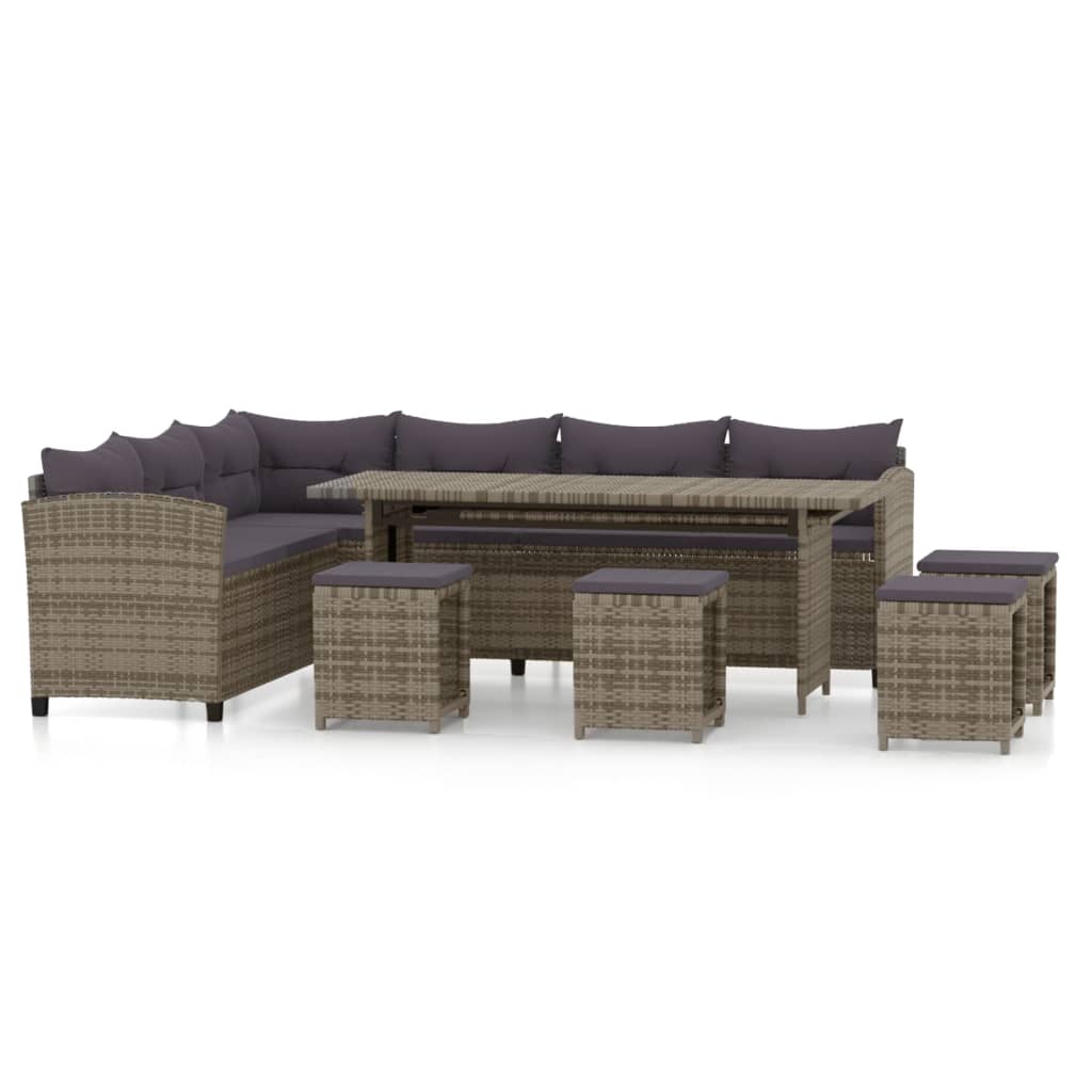 6-delige Loungeset met kussens poly rattan grijs