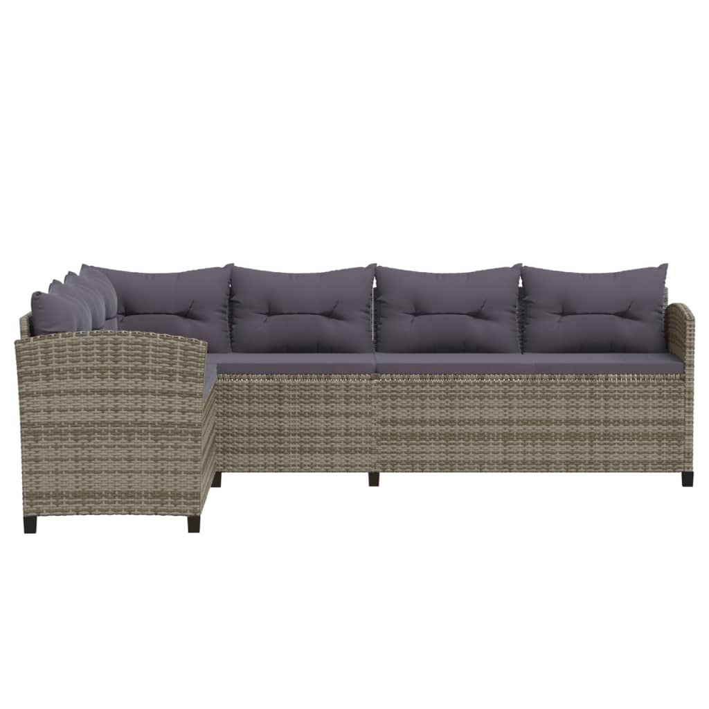 6-delige Loungeset met kussens poly rattan grijs