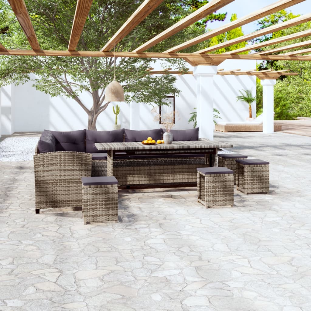 6-delige Loungeset met kussens poly rattan grijs