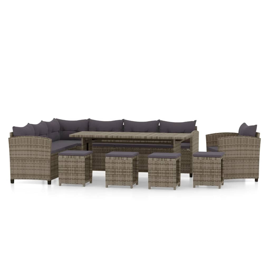 6-delige Loungeset met kussens poly rattan grijs