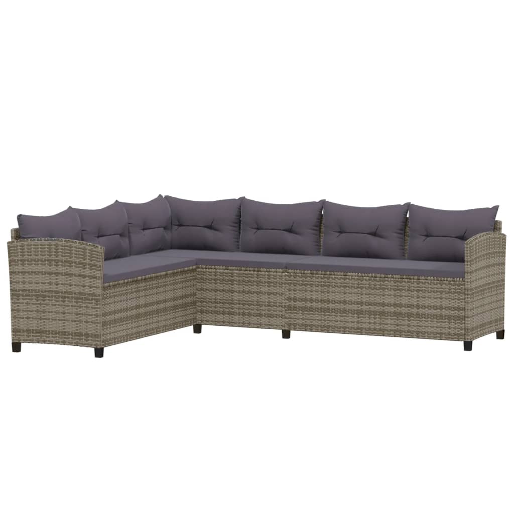 6-delige Loungeset met kussens poly rattan grijs