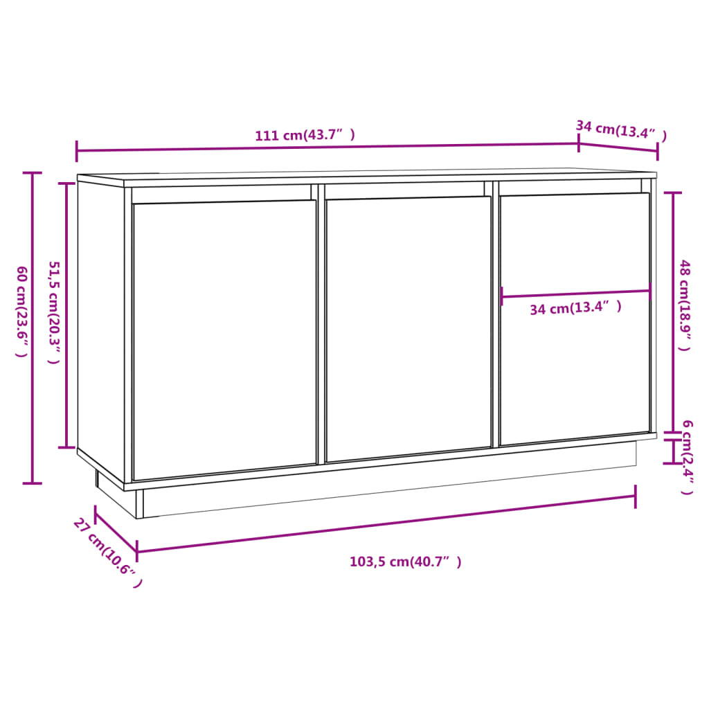 Dressoir 111x34x60 cm massief grenenhout