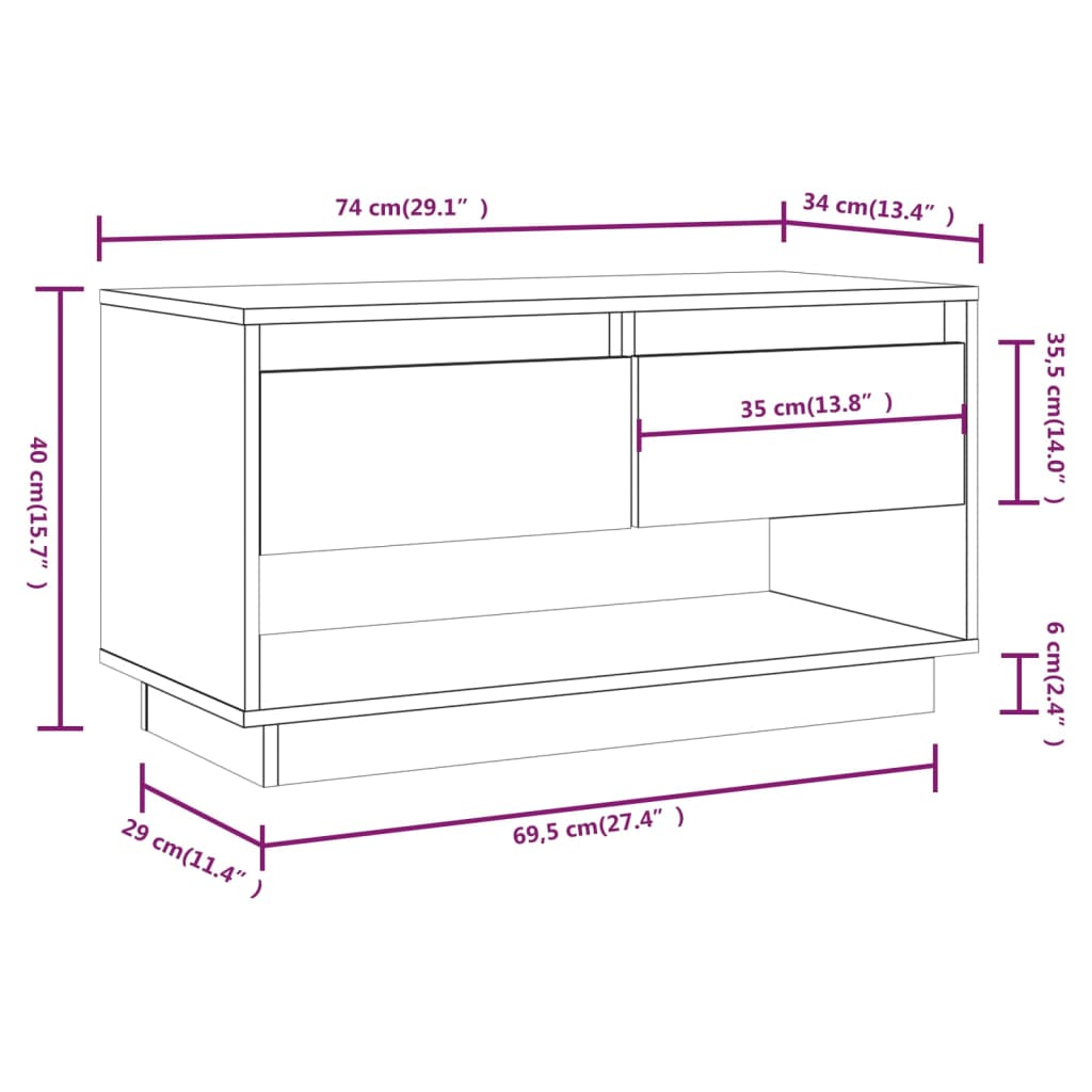 Tv-meubel 74x34x40 cm massief grenenhout