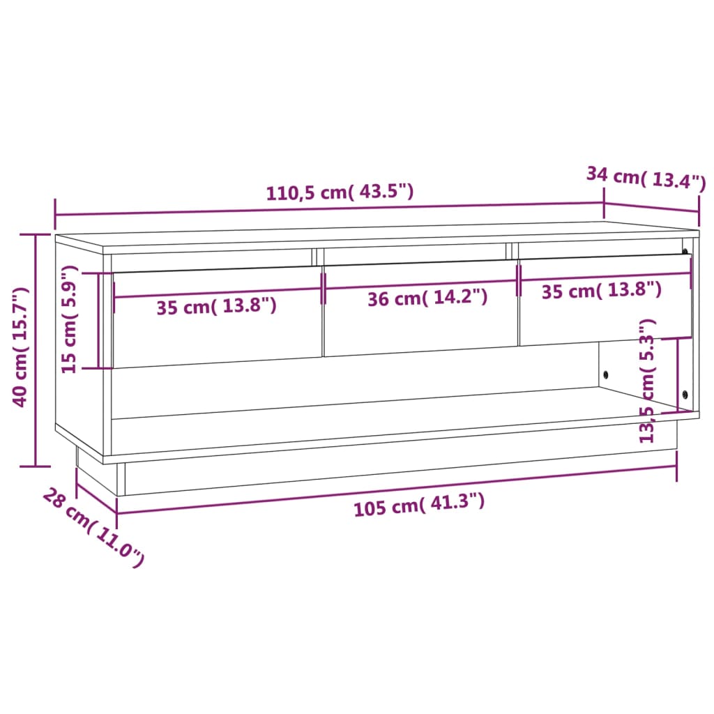 Tv-meubel 110,5x34x40 cm massief grenenhout