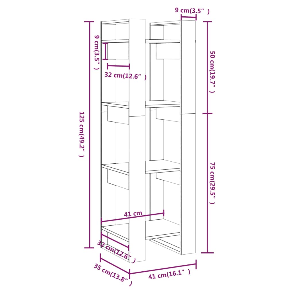 Boekenkast / kamerscherm 41x35x125 cm massief grenenhout