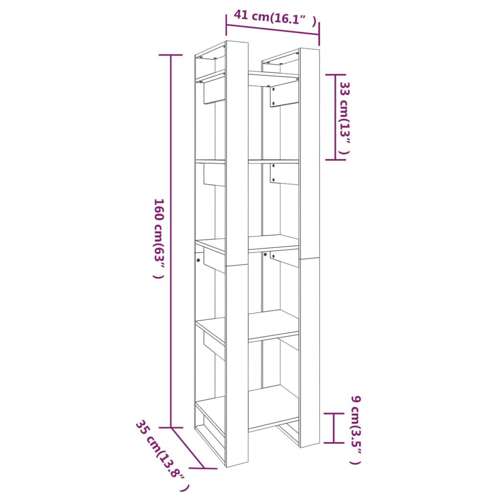 Boekenkast/kamerscherm 41x35x160 cm massief grenenhout