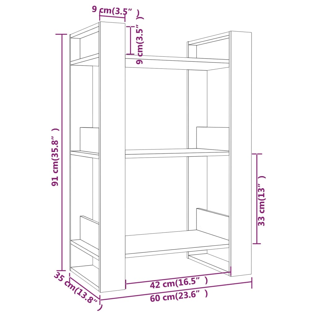 Boekenkast / kamerscherm 60x35x91 cm massief grenenhout