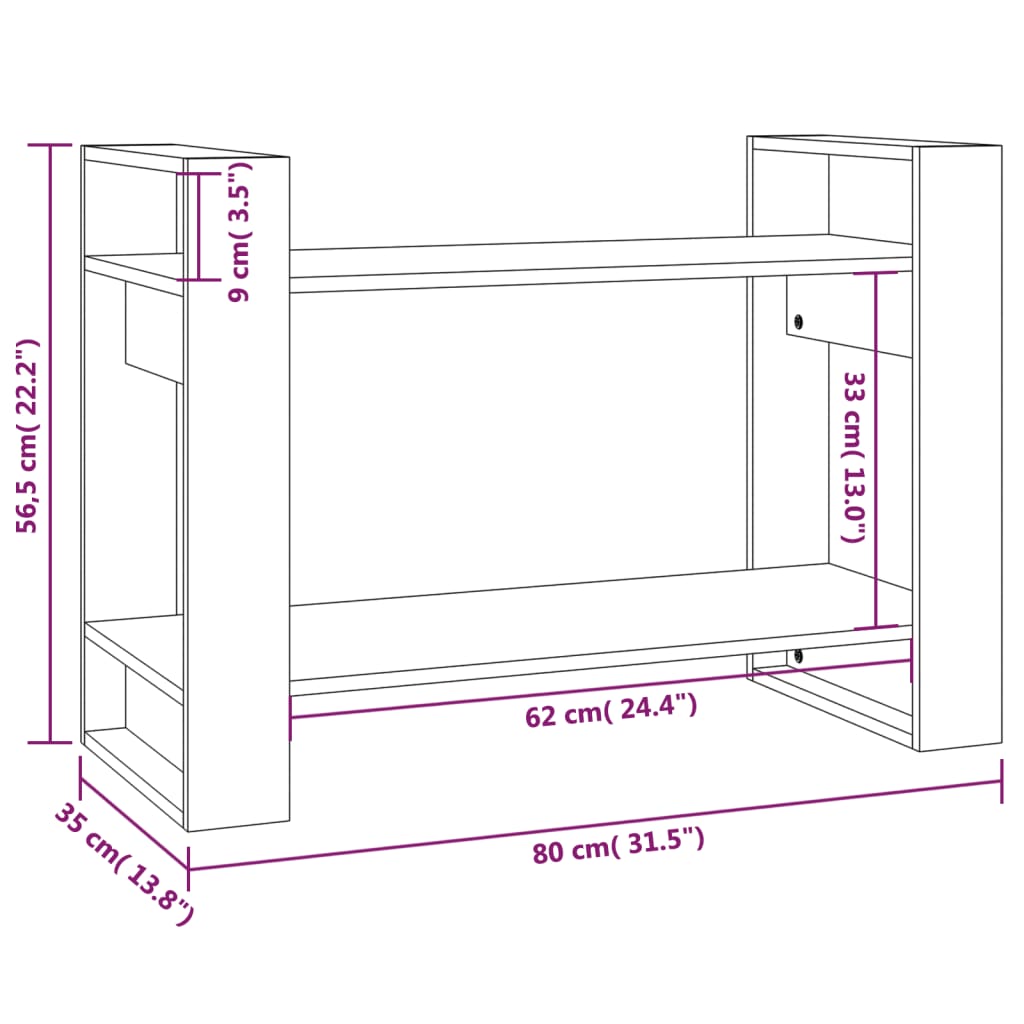 Boekenkast/kamerscherm 80x35x56,5 cm massief hout