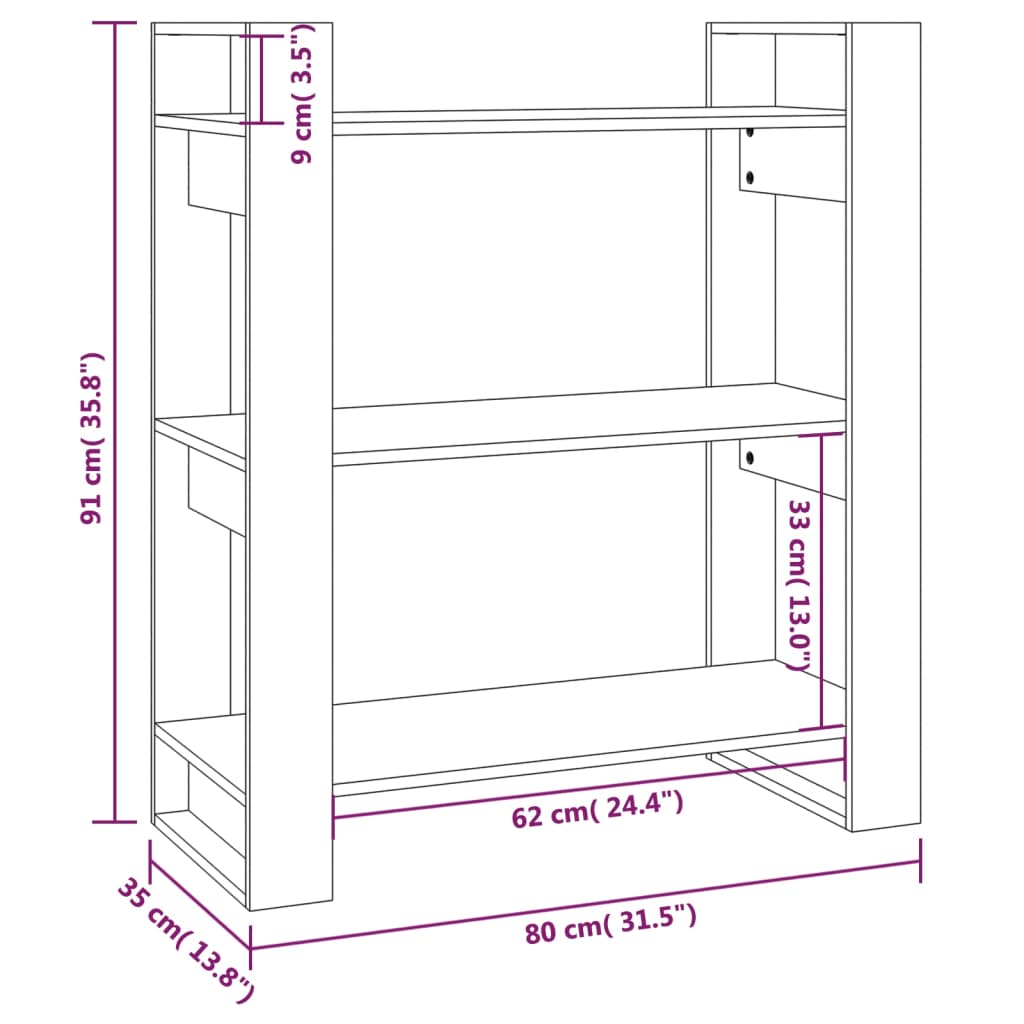 Boekenkast/kamerscherm 80x35x91 cm massief grenenhout