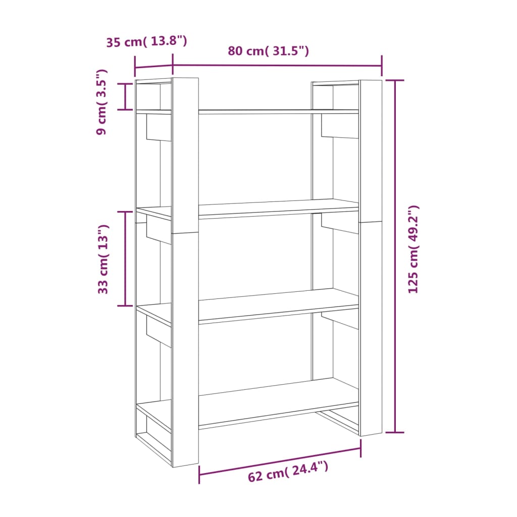 Boekenkast/kamerscherm 80x35x125 cm massief grenenhout