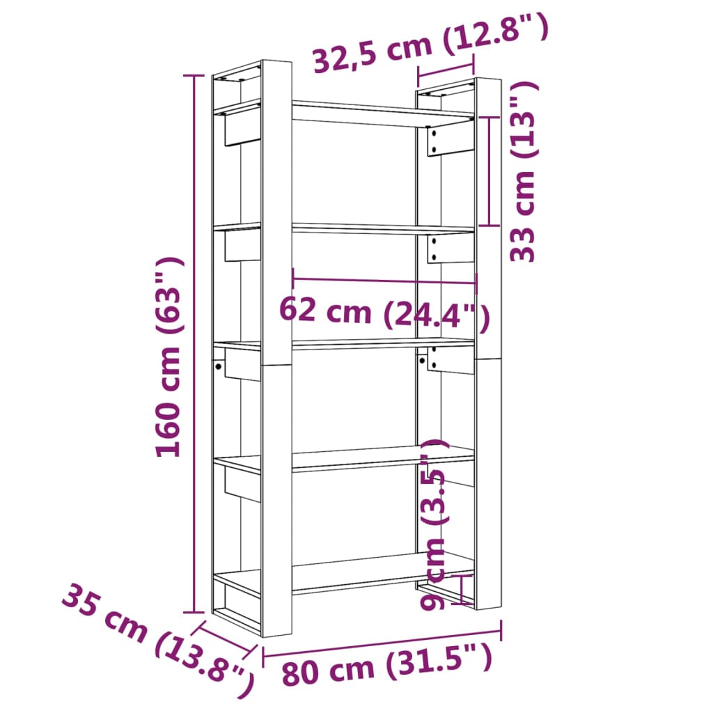 Boekenkast/kamerscherm 80x35x160 cm massief hout