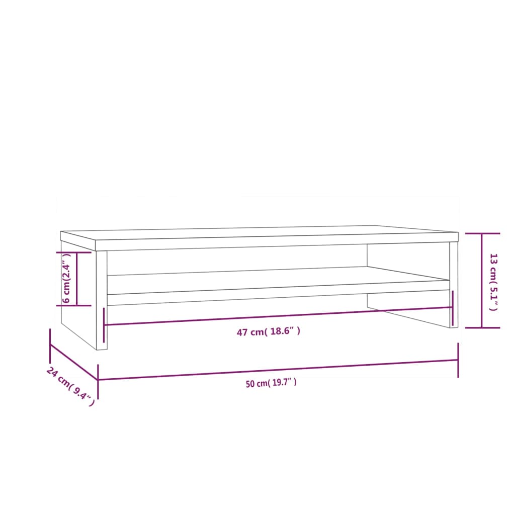 Monitorstandaard 50x24x13 cm massief grenenhout