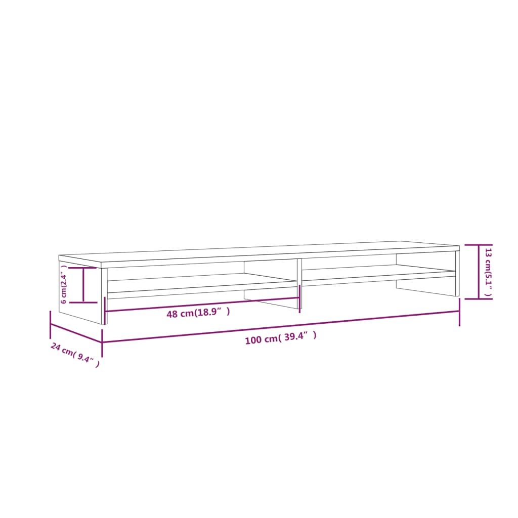 Monitorstandaard 100x24x13 cm massief grenenhout