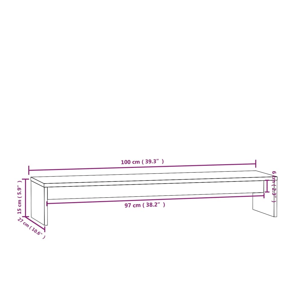 Monitorstandaard 100x27x15 cm massief grenenhout