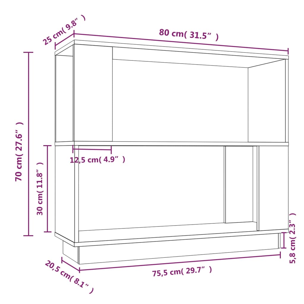 Boekenkast/kamerscherm 80x25x70 cm massief grenenhout