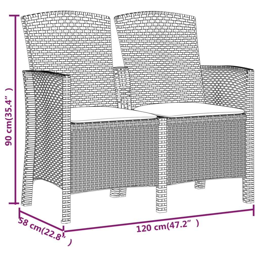 Tuinbank 2-zits met kussens PP-rattan