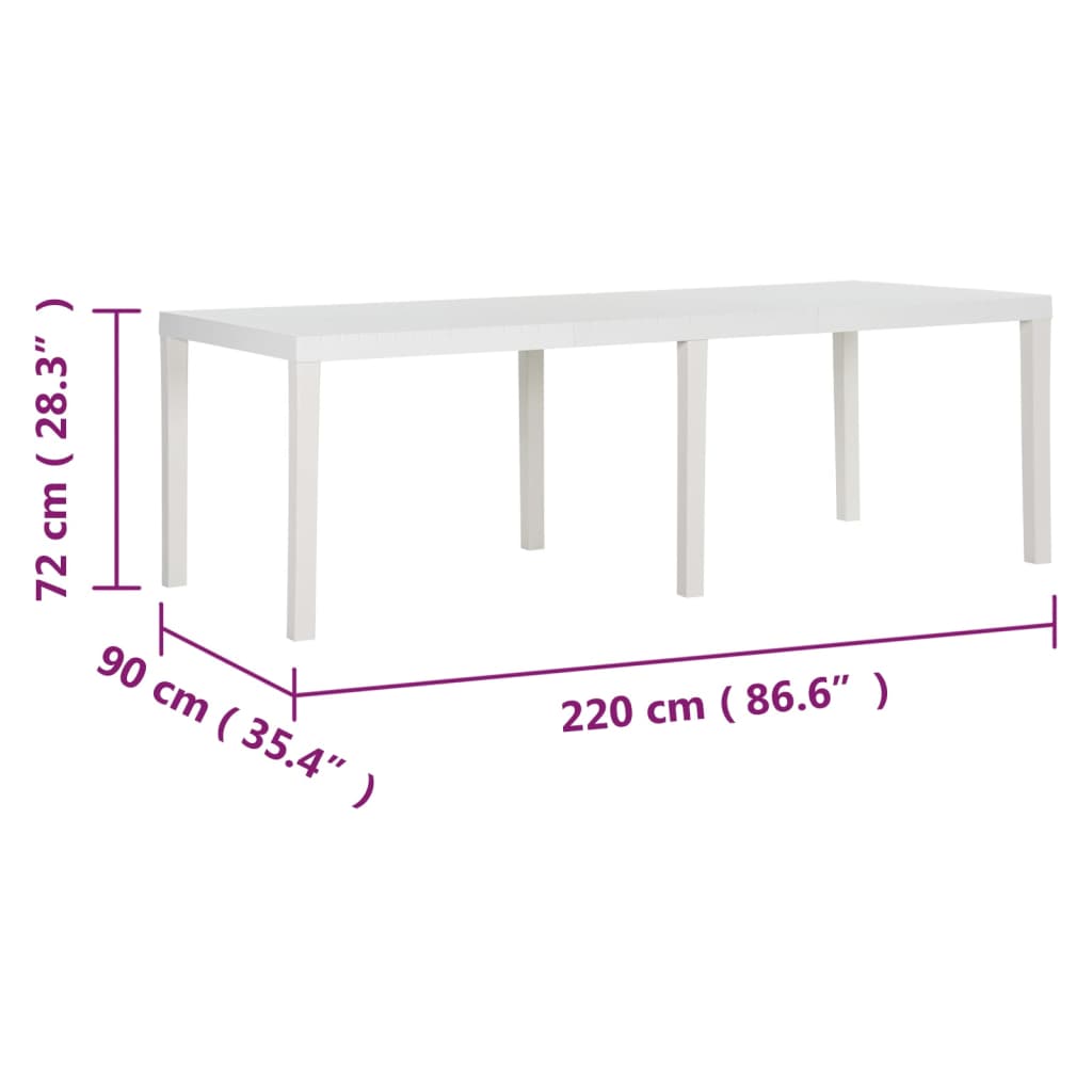 Tuintafel 220x90x72 cm polypropeen wit