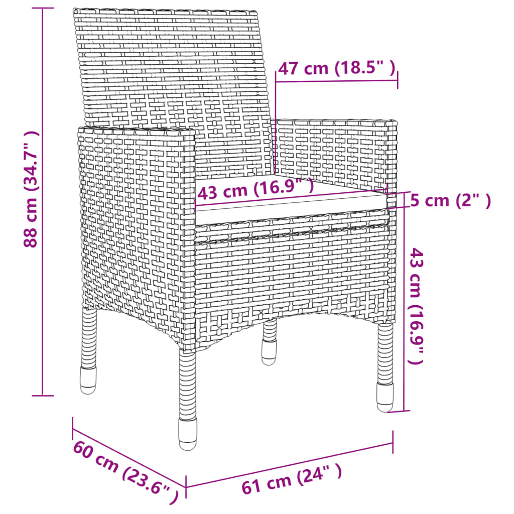 5-delige Tuinset met kussens poly rattan glas