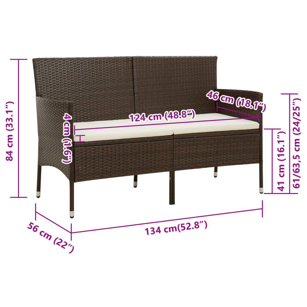 Tuinbank 3-zits met kussens poly rattan