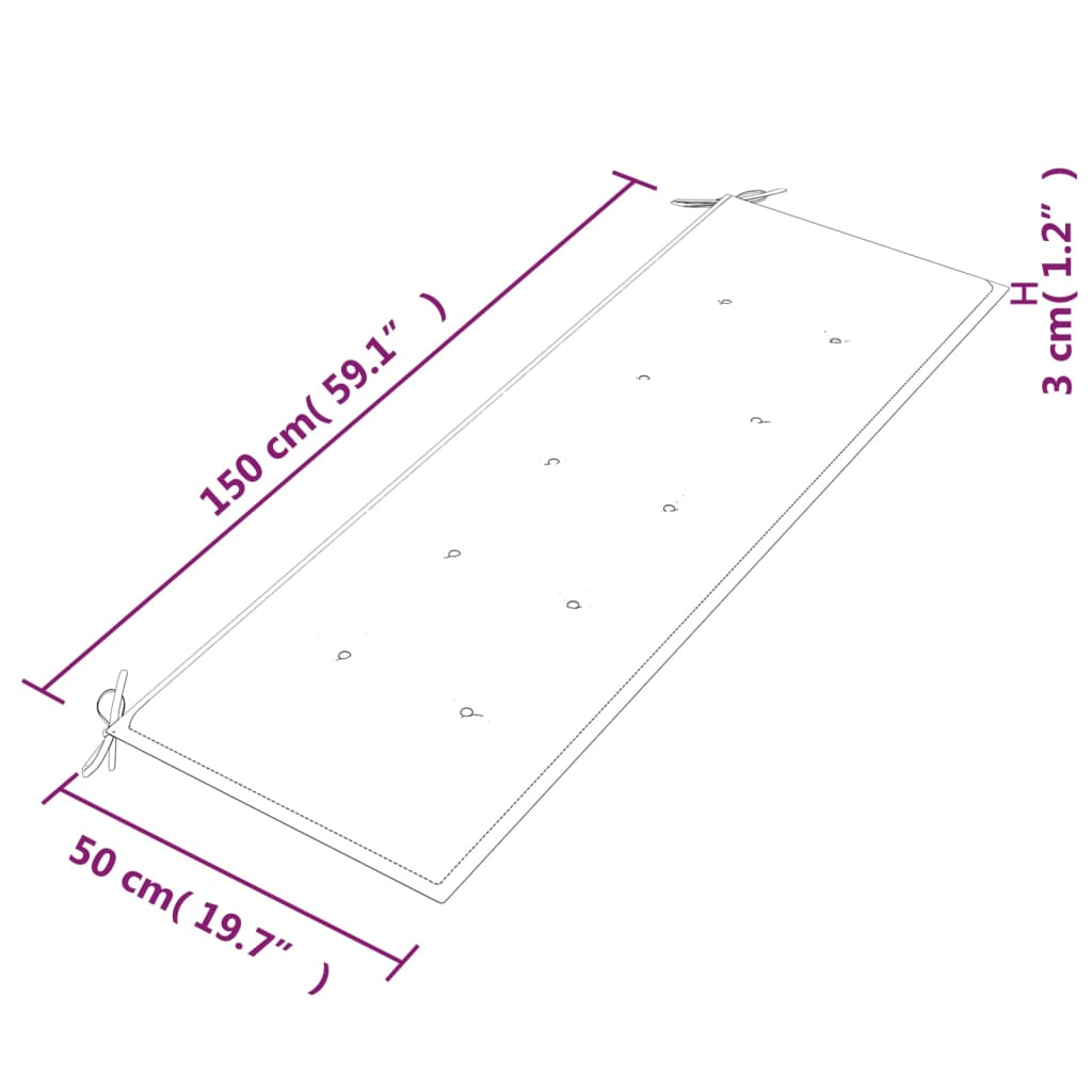 Bankje Batavia met kussen 150 cm massief teakhout