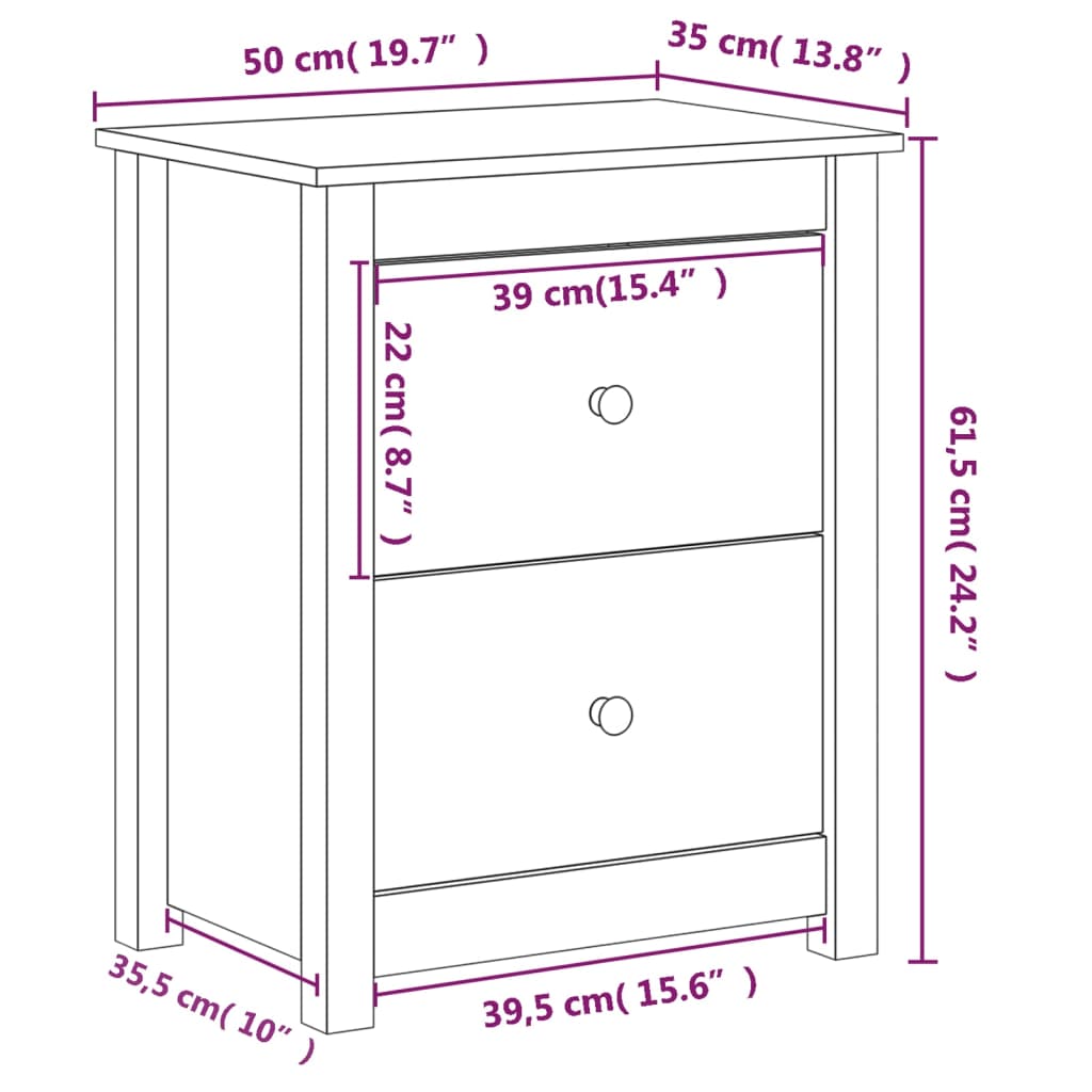 Nachtkastjes 2 st 50x35x61,5 cm massief grenenhout