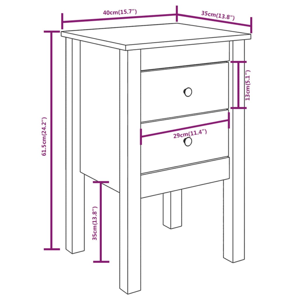 Nachtkastjes 2 st 40x35x61,5 cm massief grenenhout