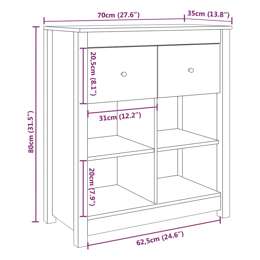 Dressoir 70x35x80 cm massief grenenhout