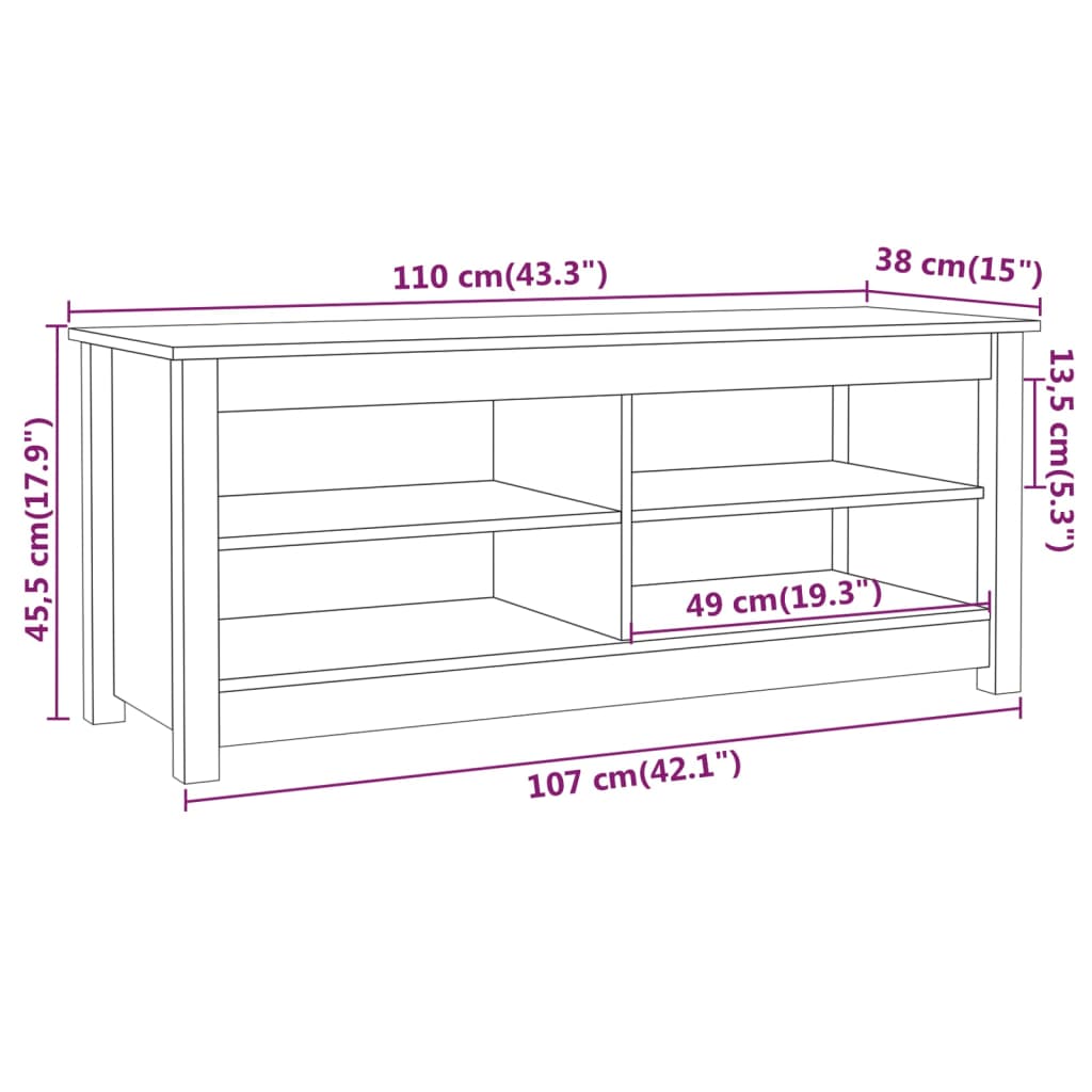 Schoenenbank 110x38x45,5 cm massief grenenhout