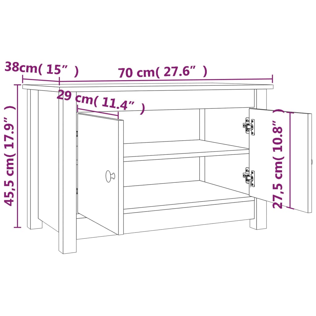 Schoenenkast 70x38x45,5 cm massief grenenhout