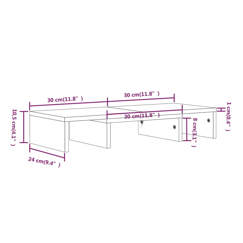 Monitorstandaard 80x24x10,5 cm massief grenenhout