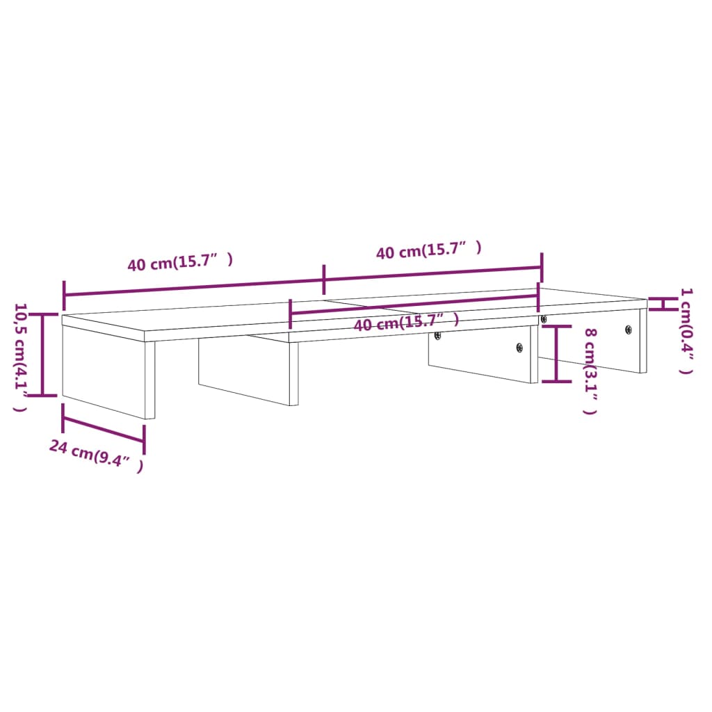 Monitorstandaard 80x24x10,5 cm massief grenenhout