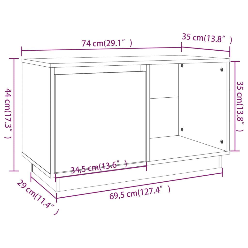 Tv-meubel 74x35x44 cm massief grenenhout