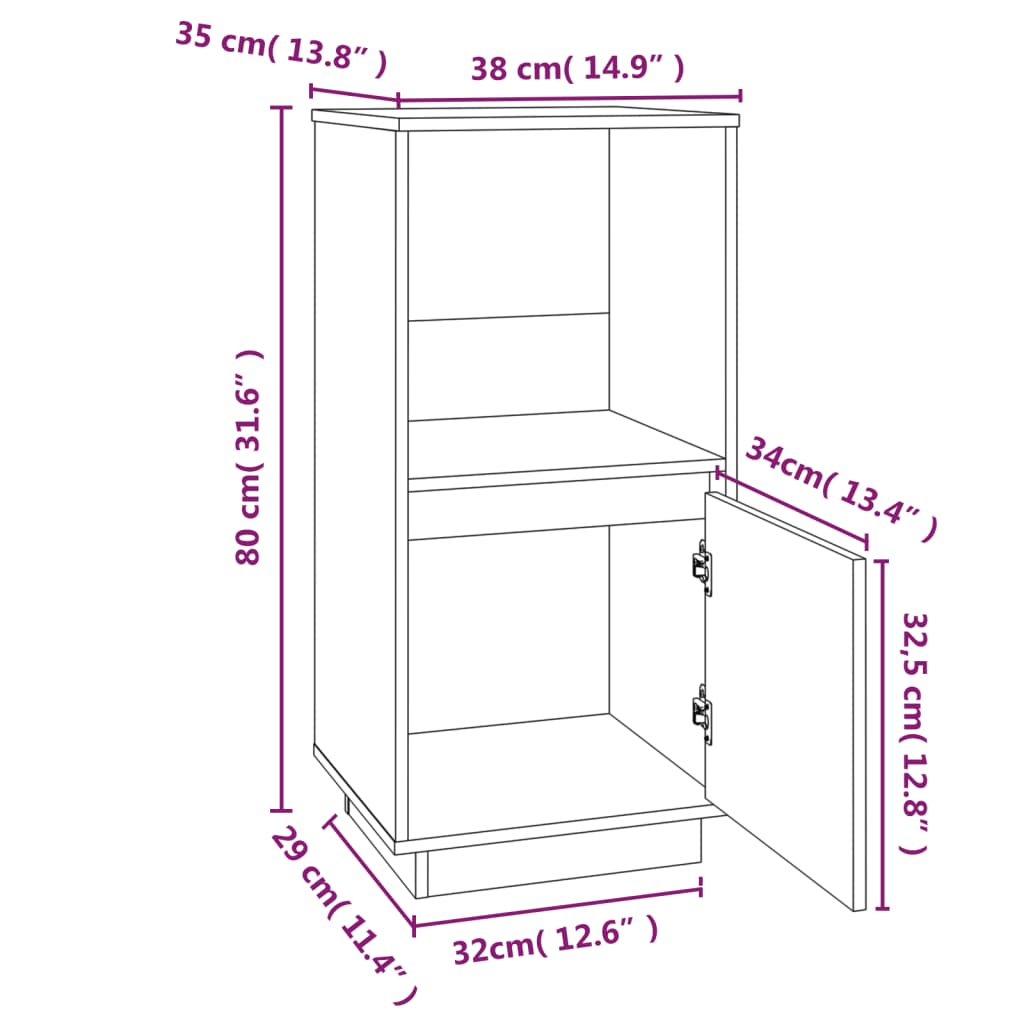 Dressoir 38x35x80 cm massief grenenhout