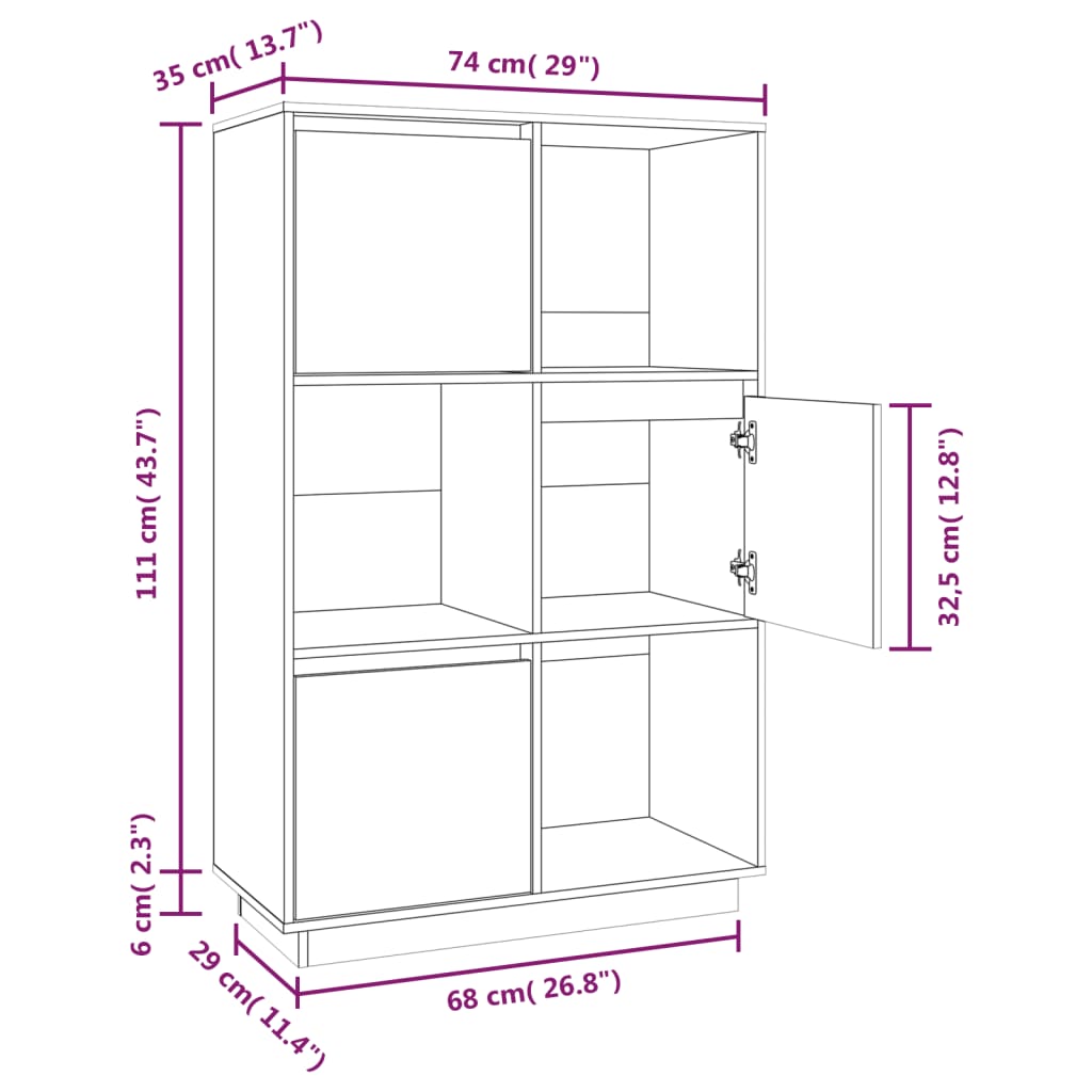 Hoge kast 74x35x117 cm massief grenenhout