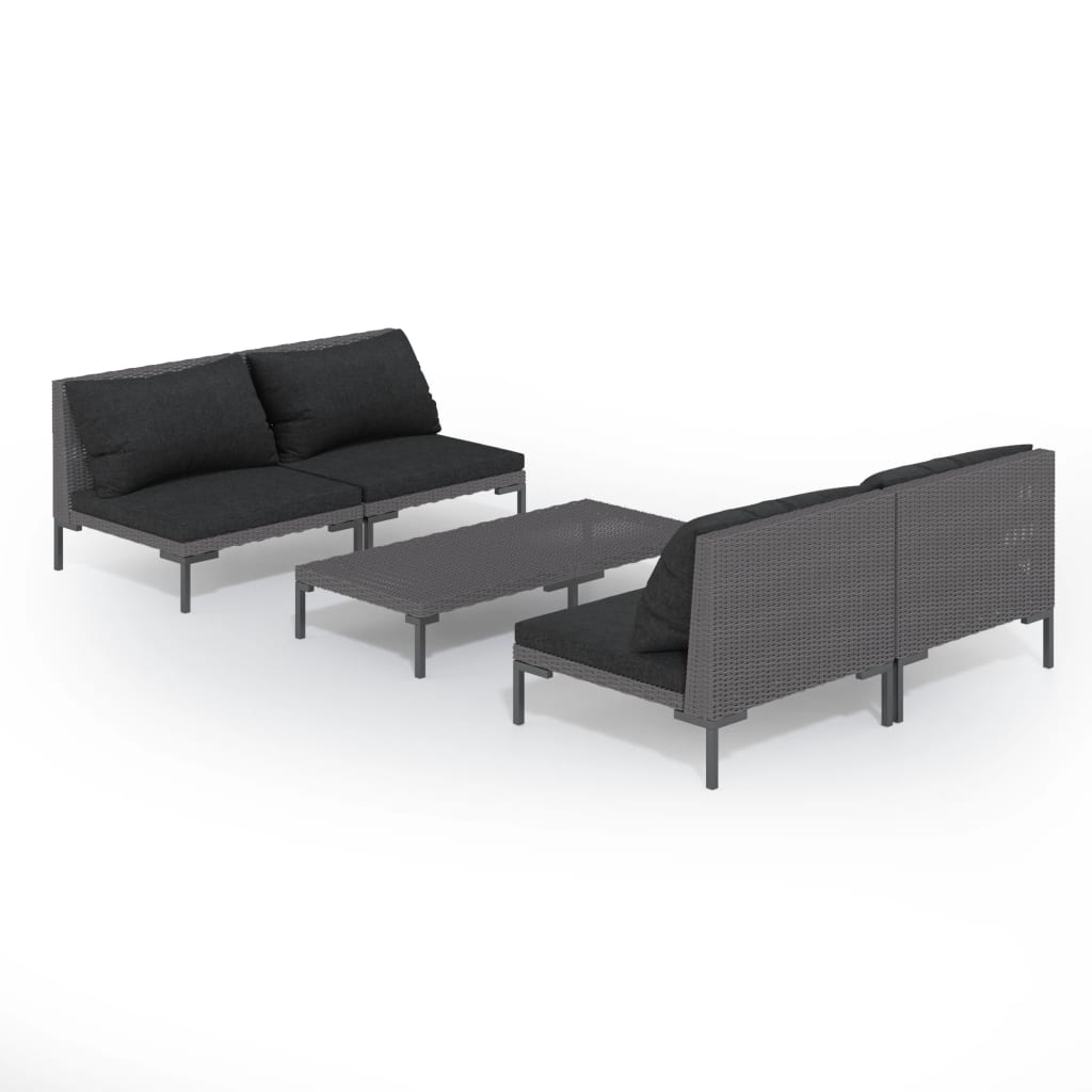 9-delige Loungeset met kussens poly rattan donkergrijs