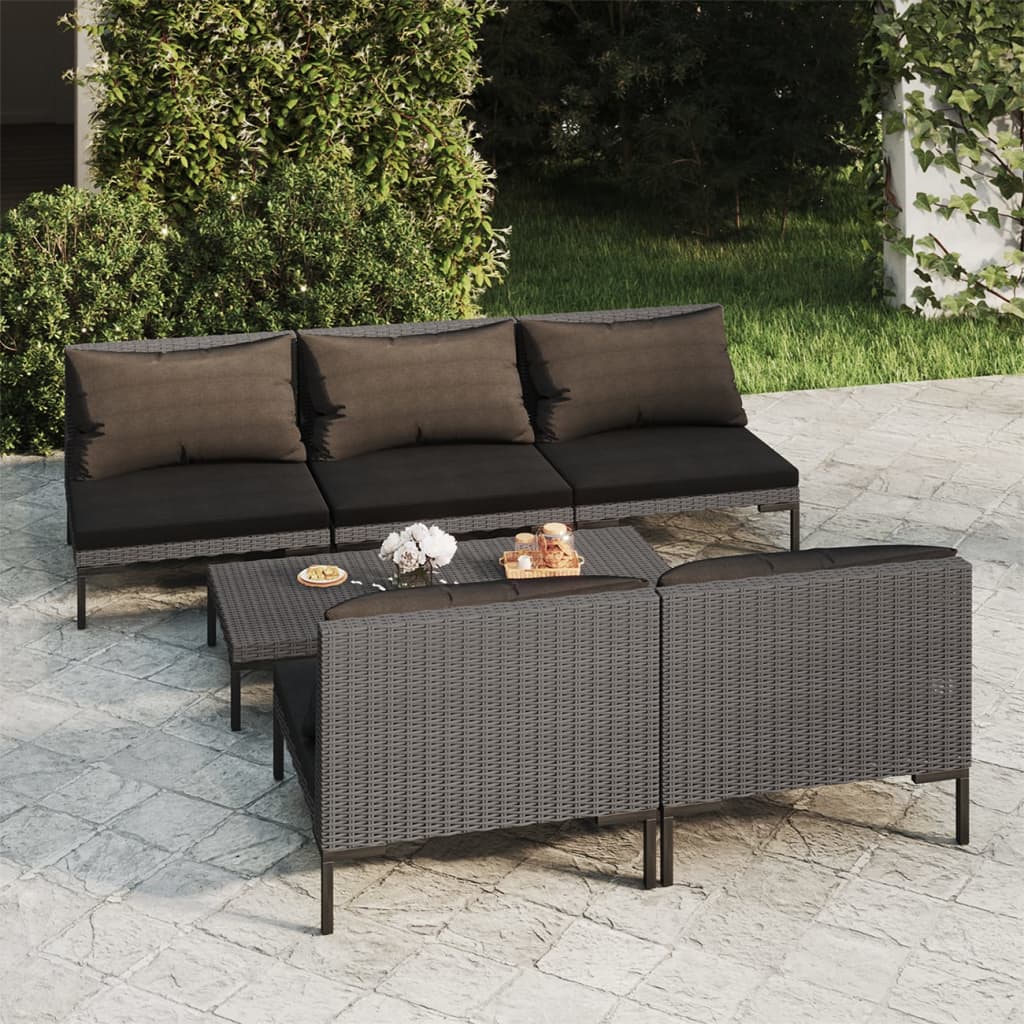 9-delige Loungeset met kussens poly rattan donkergrijs