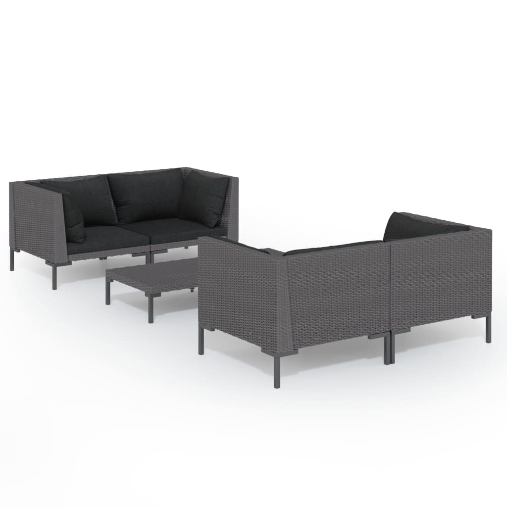 9-delige Loungeset met kussens poly rattan donkergrijs