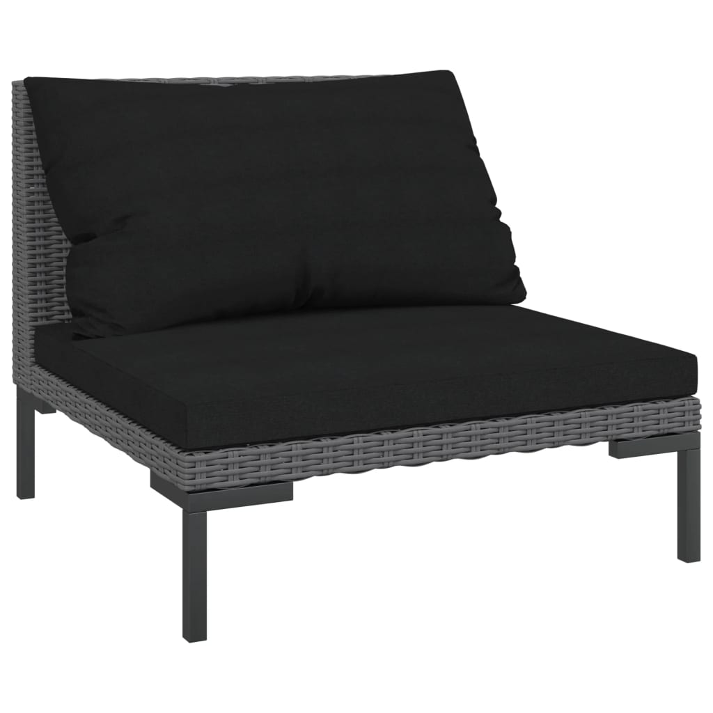 9-delige Loungeset met kussens poly rattan donkergrijs