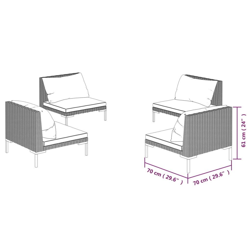 8-delige Loungeset met kussens poly rattan donkergrijs