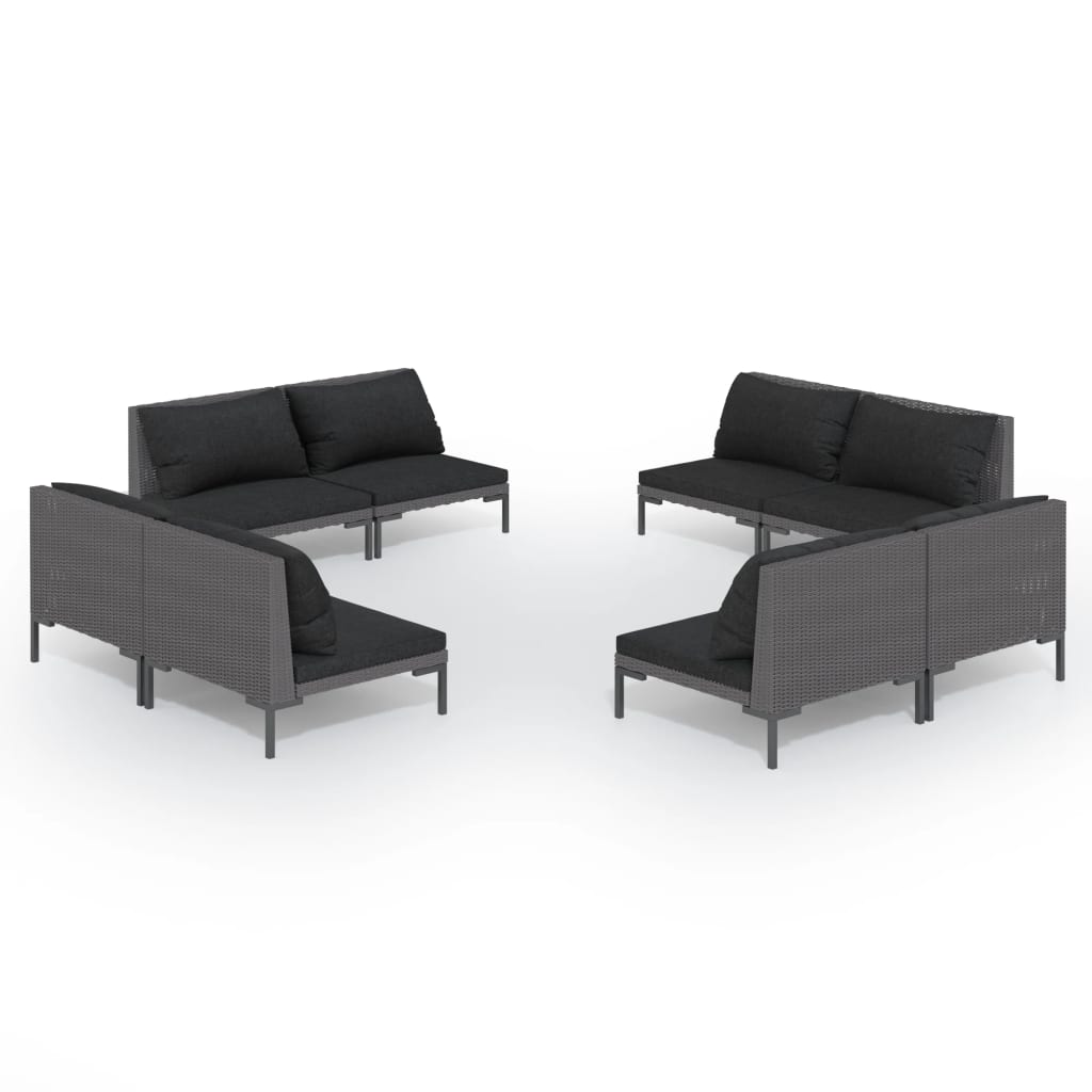 8-delige Loungeset met kussens poly rattan donkergrijs