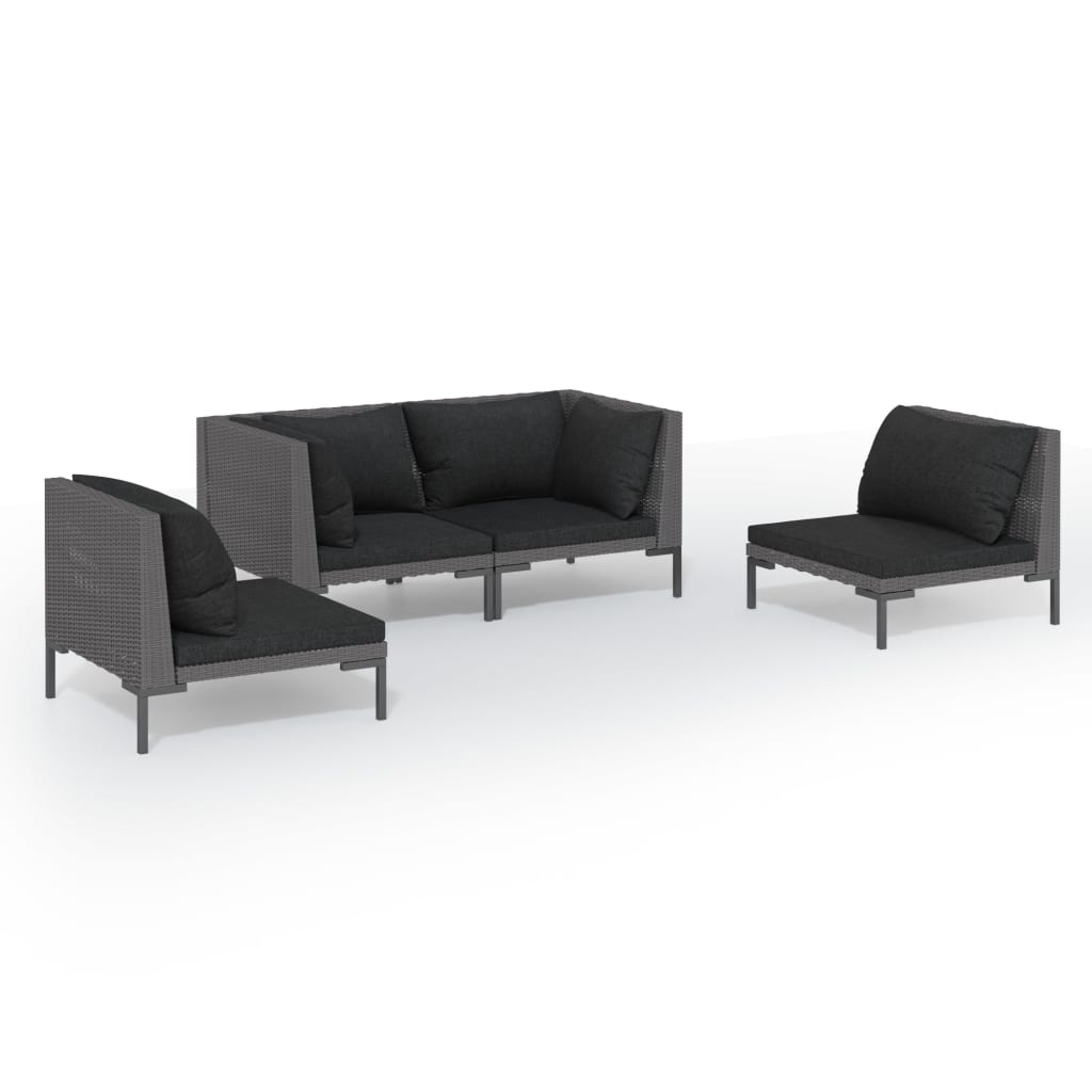 6-delige Loungeset met kussens poly rattan donkergrijs