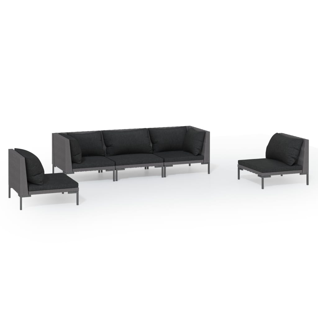 6-delige Loungeset met kussens poly rattan donkergrijs