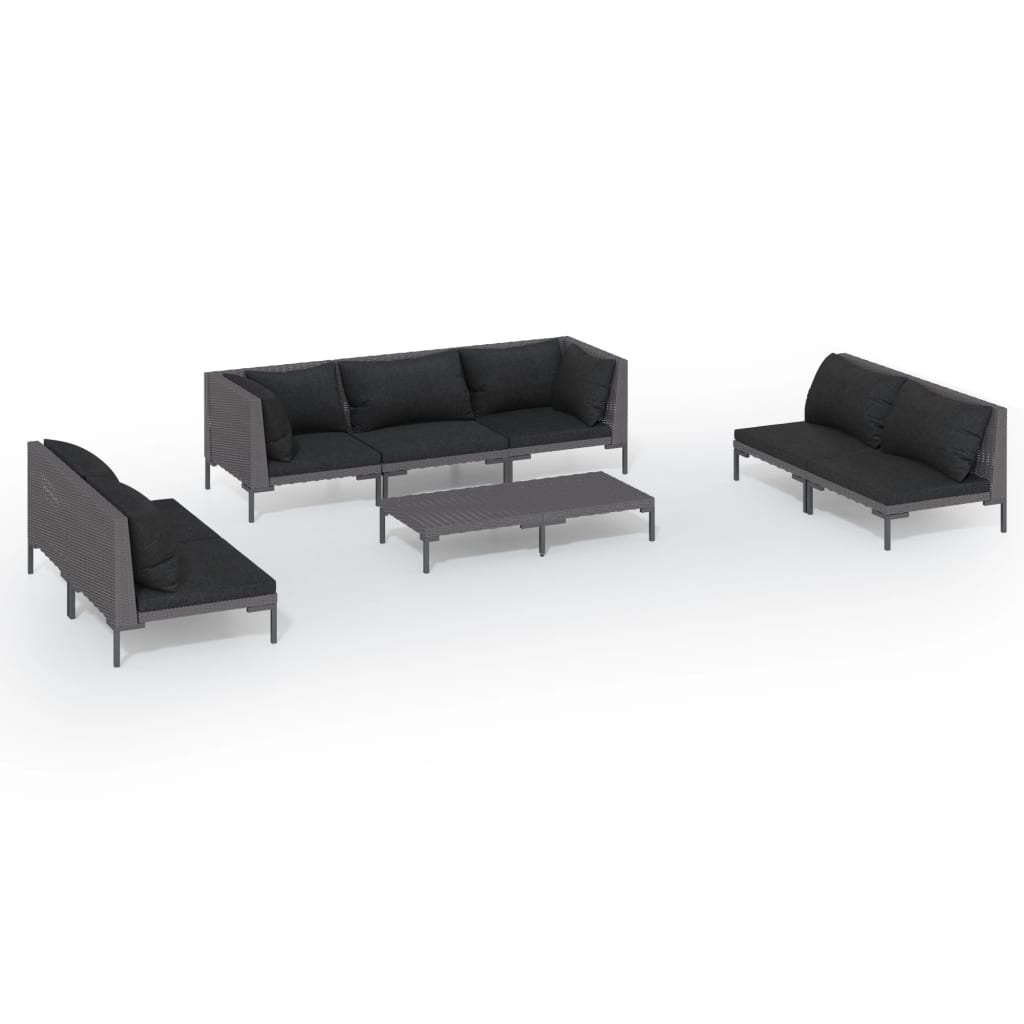 6-delige Loungeset met kussens poly rattan donkergrijs