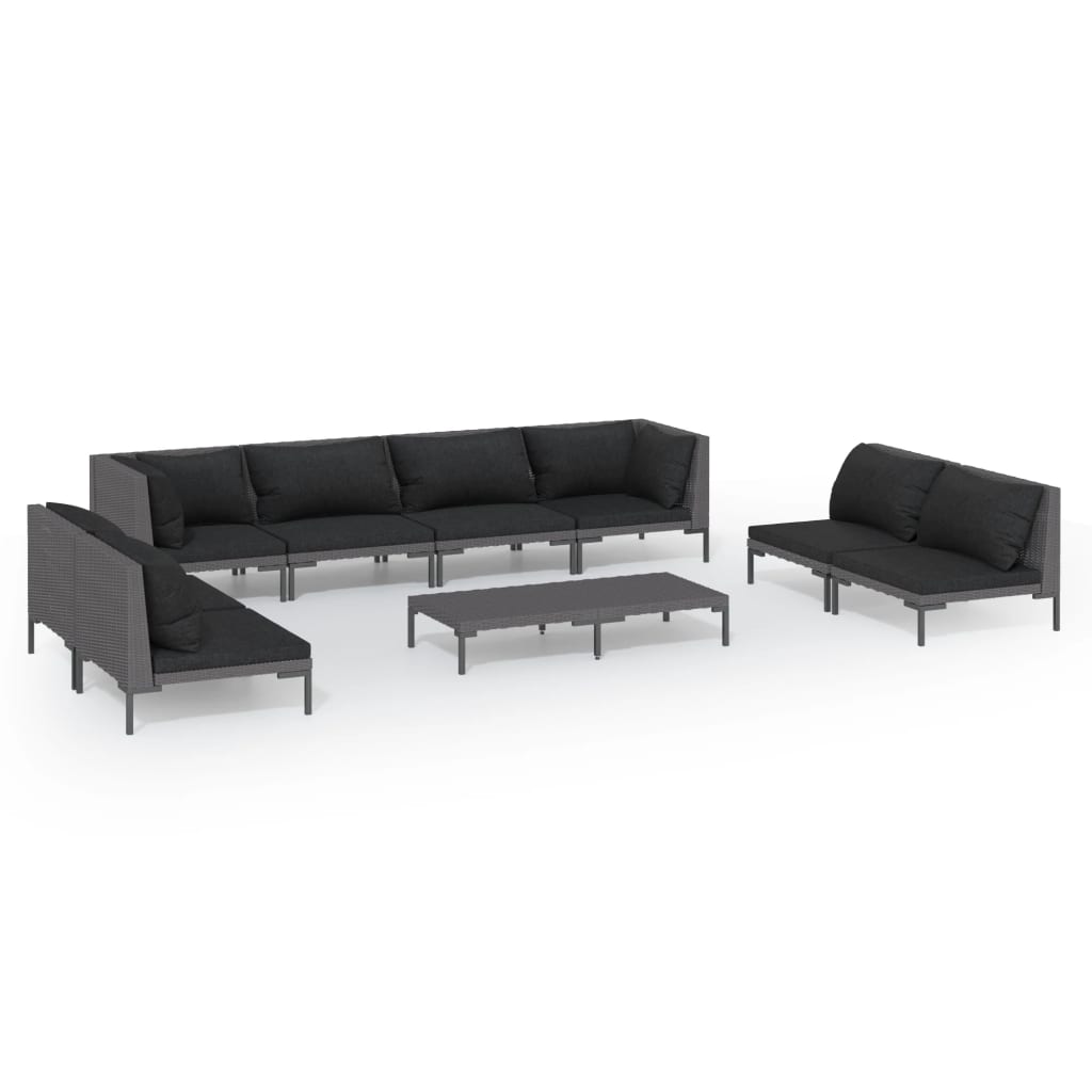 6-delige Loungeset met kussens poly rattan donkergrijs